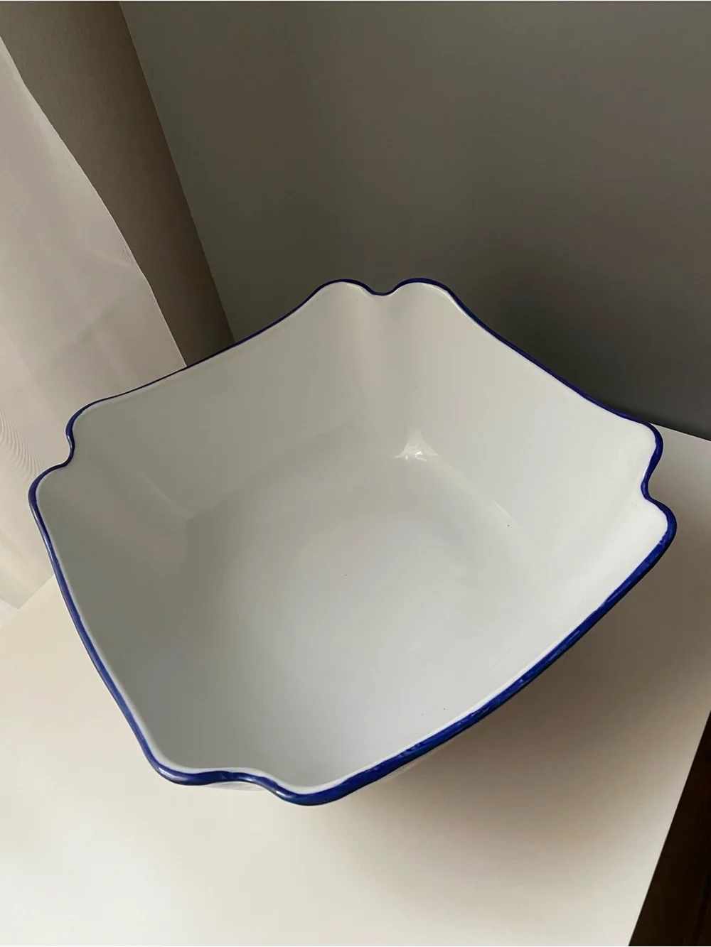 Vintage WCL Fleur De Lis Serving Dish Bowl Scalloped Corners, Blue And White